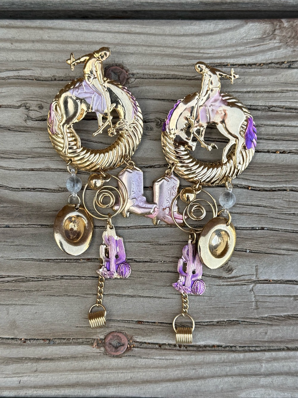 Bundle 3 for 50% off Spectacular Cowboy Western Lightweight Gold Tone Earrings